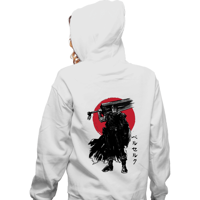 Daily_Deal_Shirts Zippered Hoodies, Unisex / Small / White Black Swordsman Sumi-e