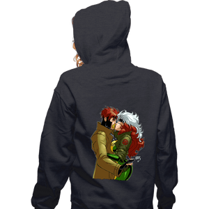 Daily_Deal_Shirts Zippered Hoodies, Unisex / Small / Dark Heather Rogue And Gambit Kiss