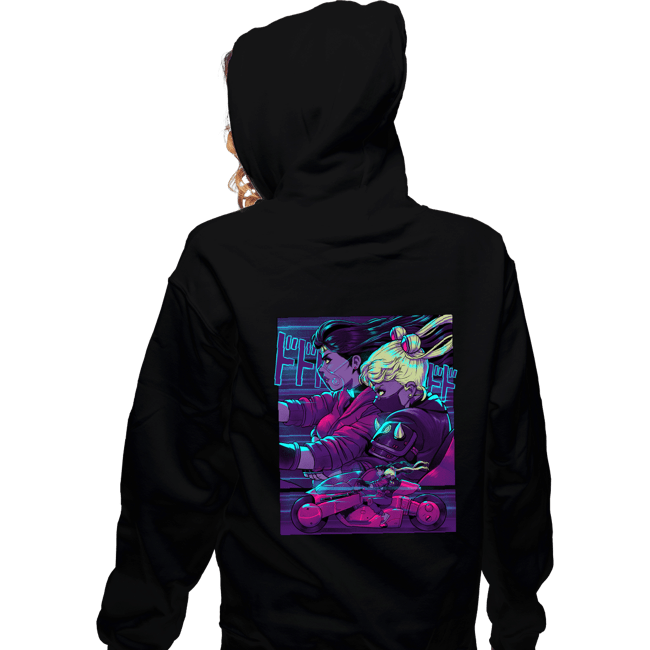 Daily_Deal_Shirts Zippered Hoodies, Unisex / Small / Black Neon Moon Eclipse On Mars
