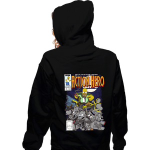 Daily_Deal_Shirts Zippered Hoodies, Unisex / Small / Black Action Hero