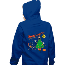 Load image into Gallery viewer, Daily_Deal_Shirts Zippered Hoodies, Unisex / Small / Royal Blue Itchy &amp; Scratchy Christmas
