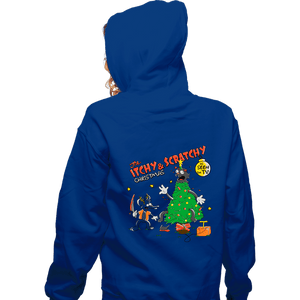 Daily_Deal_Shirts Zippered Hoodies, Unisex / Small / Royal Blue Itchy & Scratchy Christmas