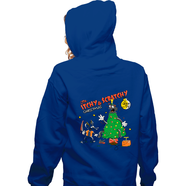 Daily_Deal_Shirts Zippered Hoodies, Unisex / Small / Royal Blue Itchy & Scratchy Christmas