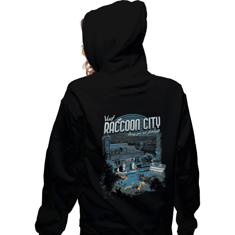 Shirts Zippered Hoodies, Unisex / Small / Black Visit Raccoon City