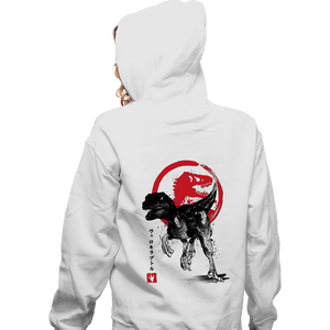 Shirts Zippered Hoodies, Unisex / Small / White Velociraptor sumi-e halftones