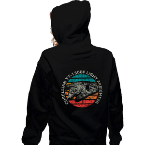 Shirts Zippered Hoodies, Unisex / Small / Black Retro Millennium Falcon Sun