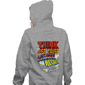 Daily_Deal_Shirts Zippered Hoodies, Unisex / Small / Sports Grey Just Cause A Guy Reads Comics