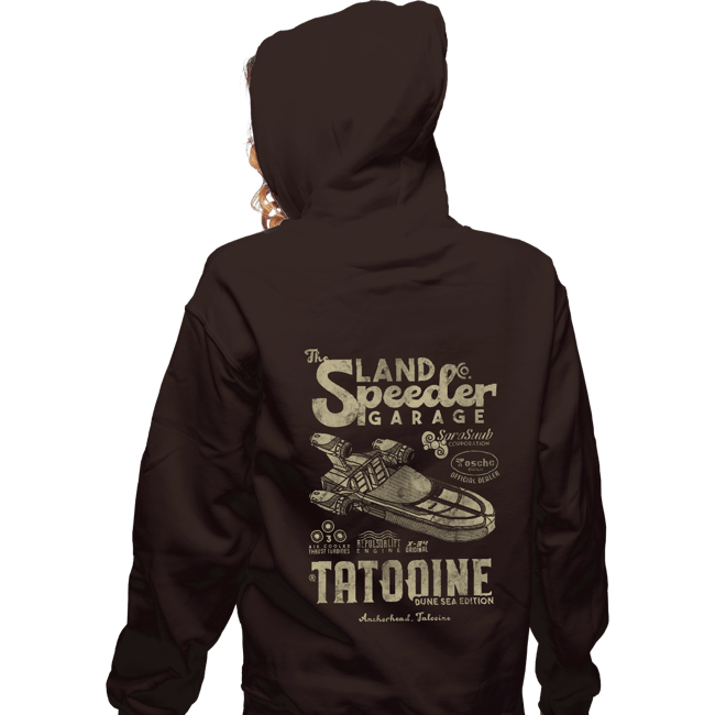 Daily_Deal_Shirts Zippered Hoodies, Unisex / Small / Dark Chocolate Land Speeder Garage
