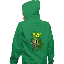 Load image into Gallery viewer, Secret_Shirts Zippered Hoodies, Unisex / Small / Irish Green Low-Key Hero
