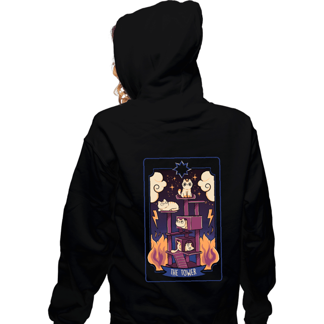 Daily_Deal_Shirts Zippered Hoodies, Unisex / Small / Black The Tower Cat Tarot