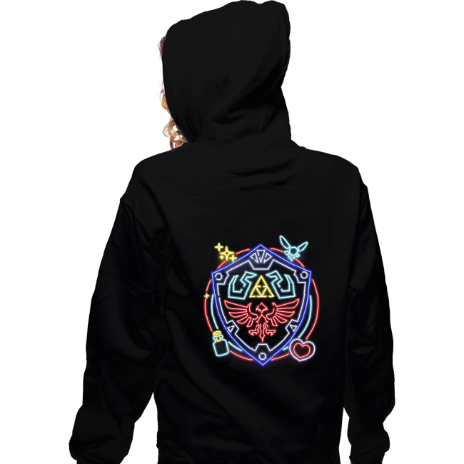 Daily_Deal_Shirts Zippered Hoodies, Unisex / Small / Black Neon Shield