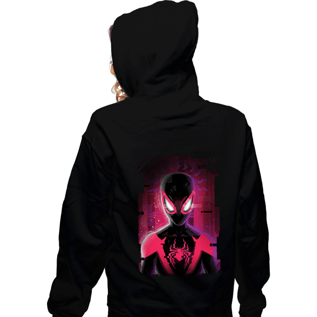 Daily_Deal_Shirts Zippered Hoodies, Unisex / Small / Black Glitch Miles Spider