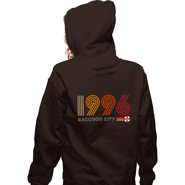 Daily_Deal_Shirts Zippered Hoodies, Unisex / Small / Dark Chocolate Raccoon City 1996