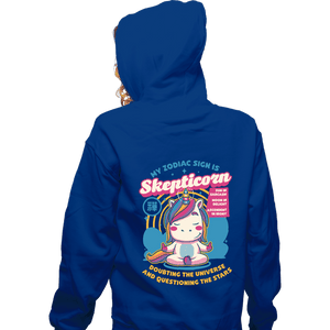 Daily_Deal_Shirts Zippered Hoodies, Unisex / Small / Royal Blue Scepticorn