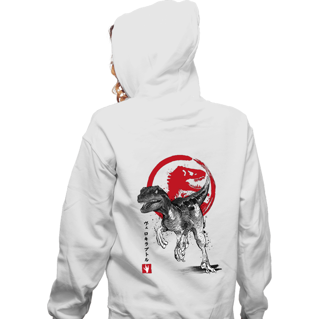 Secret_Shirts Zippered Hoodies, Unisex / Small / White Velociraptor Sumi-E