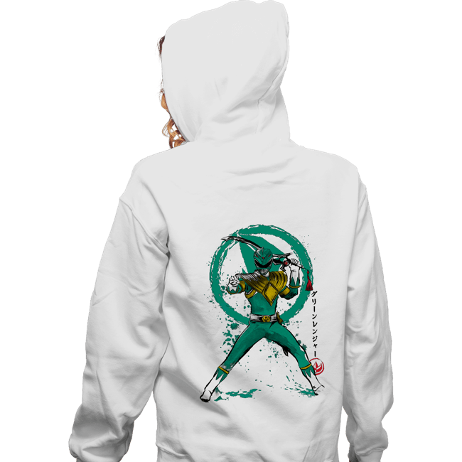 Daily_Deal_Shirts Zippered Hoodies, Unisex / Small / White Green Ranger Sumi-e