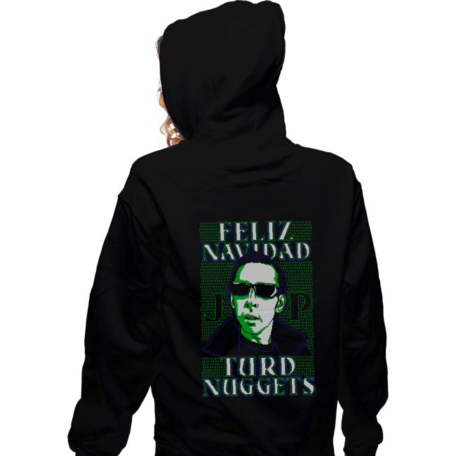 Daily_Deal_Shirts Zippered Hoodies, Unisex / Small / Black Feliz Navidad Turd Nuggets