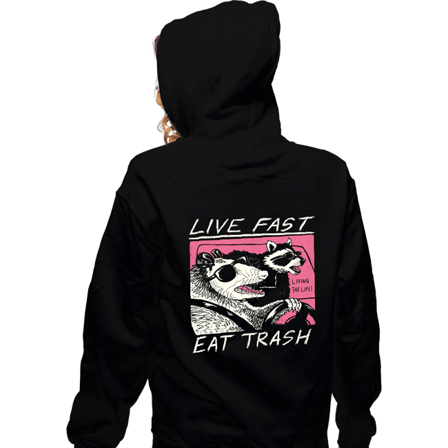 Secret_Shirts Zippered Hoodies, Unisex / Small / Black Live Fast Eat Trash