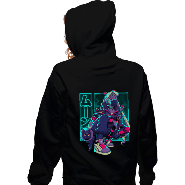 Daily_Deal_Shirts Zippered Hoodies, Unisex / Small / Black Neon Waxing Moon