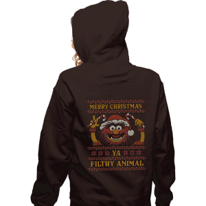 Daily_Deal_Shirts Zippered Hoodies, Unisex / Small / Dark Chocolate Merry Christmas Filthy Animal