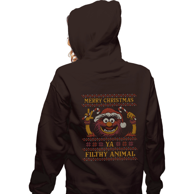 Daily_Deal_Shirts Zippered Hoodies, Unisex / Small / Dark Chocolate Merry Christmas Filthy Animal