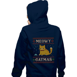 Daily_Deal_Shirts Zippered Hoodies, Unisex / Small / Navy Meowy Catmas