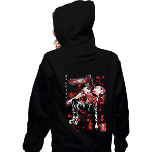 Daily_Deal_Shirts Zippered Hoodies, Unisex / Small / Black Chainsaw Sumi-E