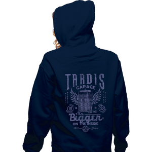 Daily_Deal_Shirts Zippered Hoodies, Unisex / Small / Navy Tardis Garage