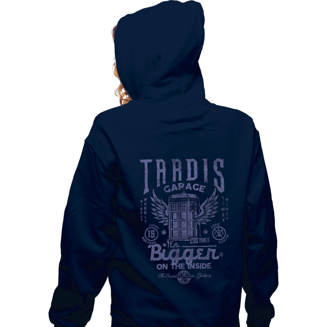 Daily_Deal_Shirts Zippered Hoodies, Unisex / Small / Navy Tardis Garage