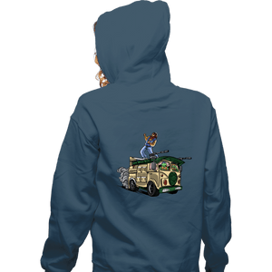 Daily_Deal_Shirts Zippered Hoodies, Unisex / Small / Indigo Blue Surfing In The Turtle Van