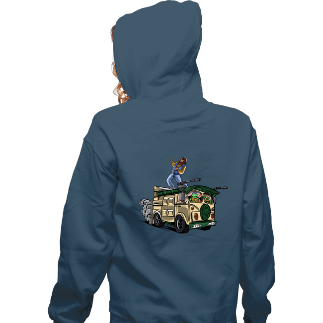 Daily_Deal_Shirts Zippered Hoodies, Unisex / Small / Indigo Blue Surfing In The Turtle Van