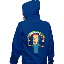 Load image into Gallery viewer, Secret_Shirts Zippered Hoodies, Unisex / Small / Royal Blue Cornholio Rainbow
